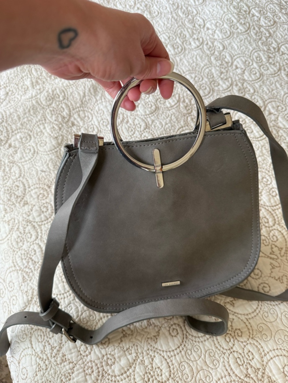 Top Secret Gray Crossbody with Silver Ring Handle